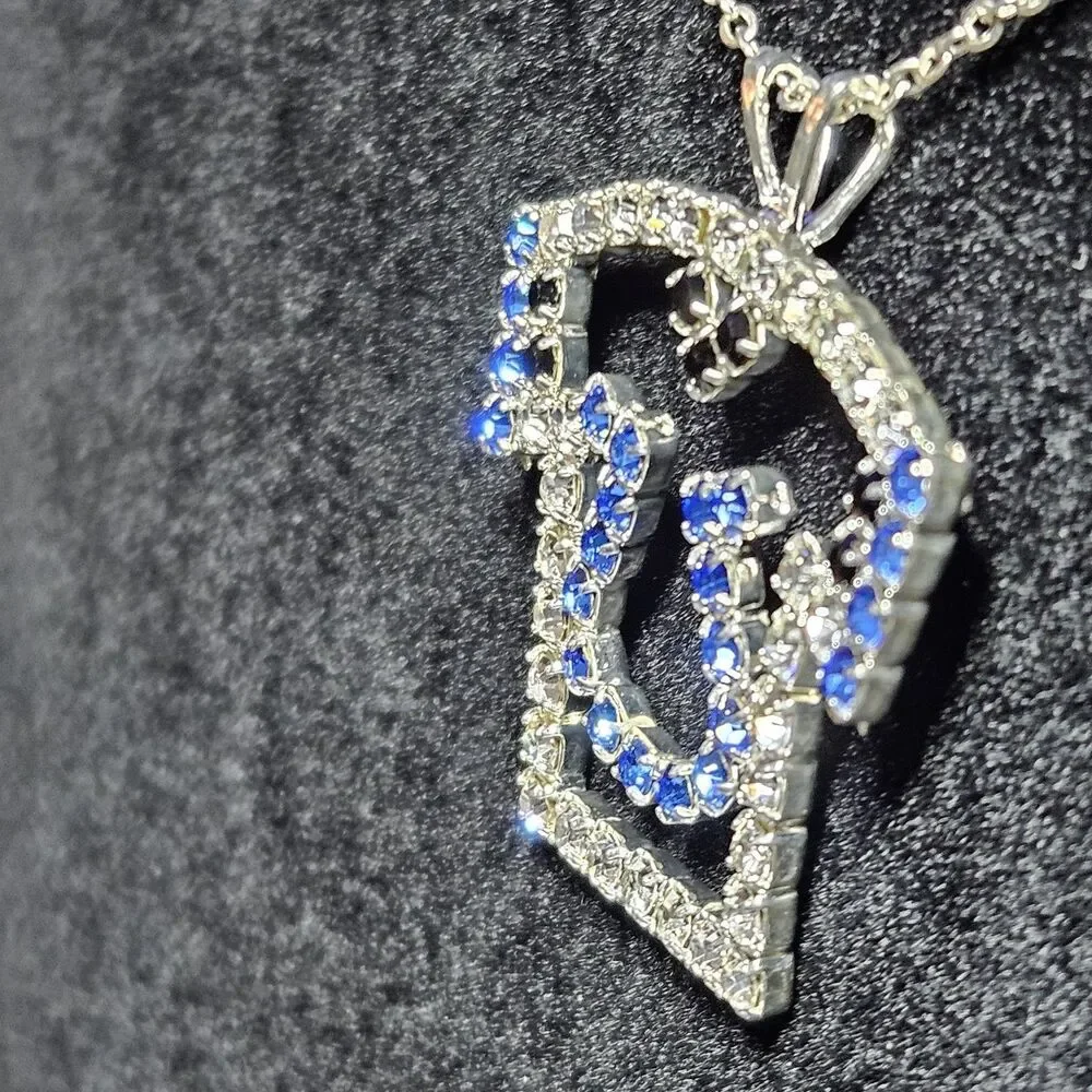 Indianapolis Colts Silver Tone Blue Rhinestone Pendant Necklace 18